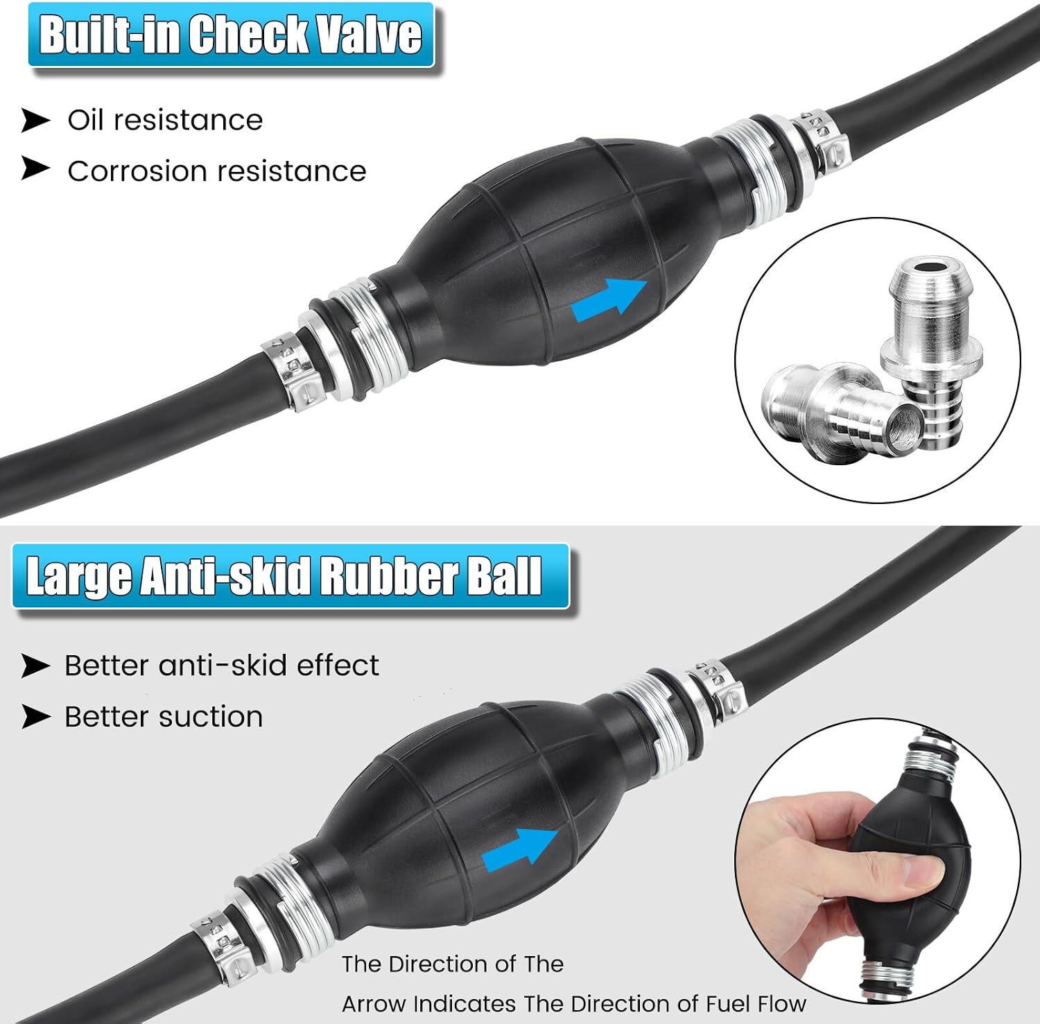 5/16" 8mm Fuel Line Assembly, 6.8FT Marine Outboard Boat Motor RVs Fuel Gas Line Hose with Primer Bulb, Steel Hose Clamps and Connector, Compatible with Yamaha Outboard Motors