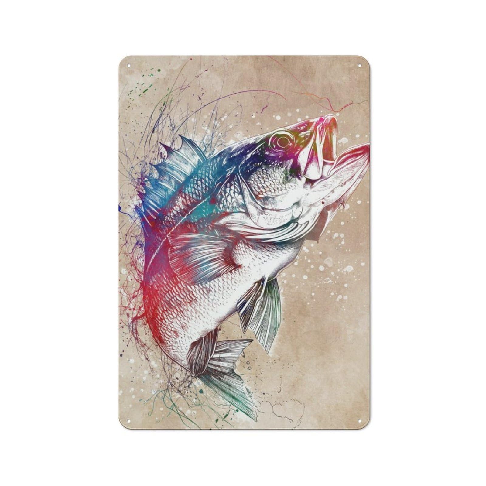 Junmoney Watercolor Fish Art Sport Loft Style Metal Wall Sign 30X20cm Featuring Studio Wall Art For Loft, Studio, Office Or Creative Room