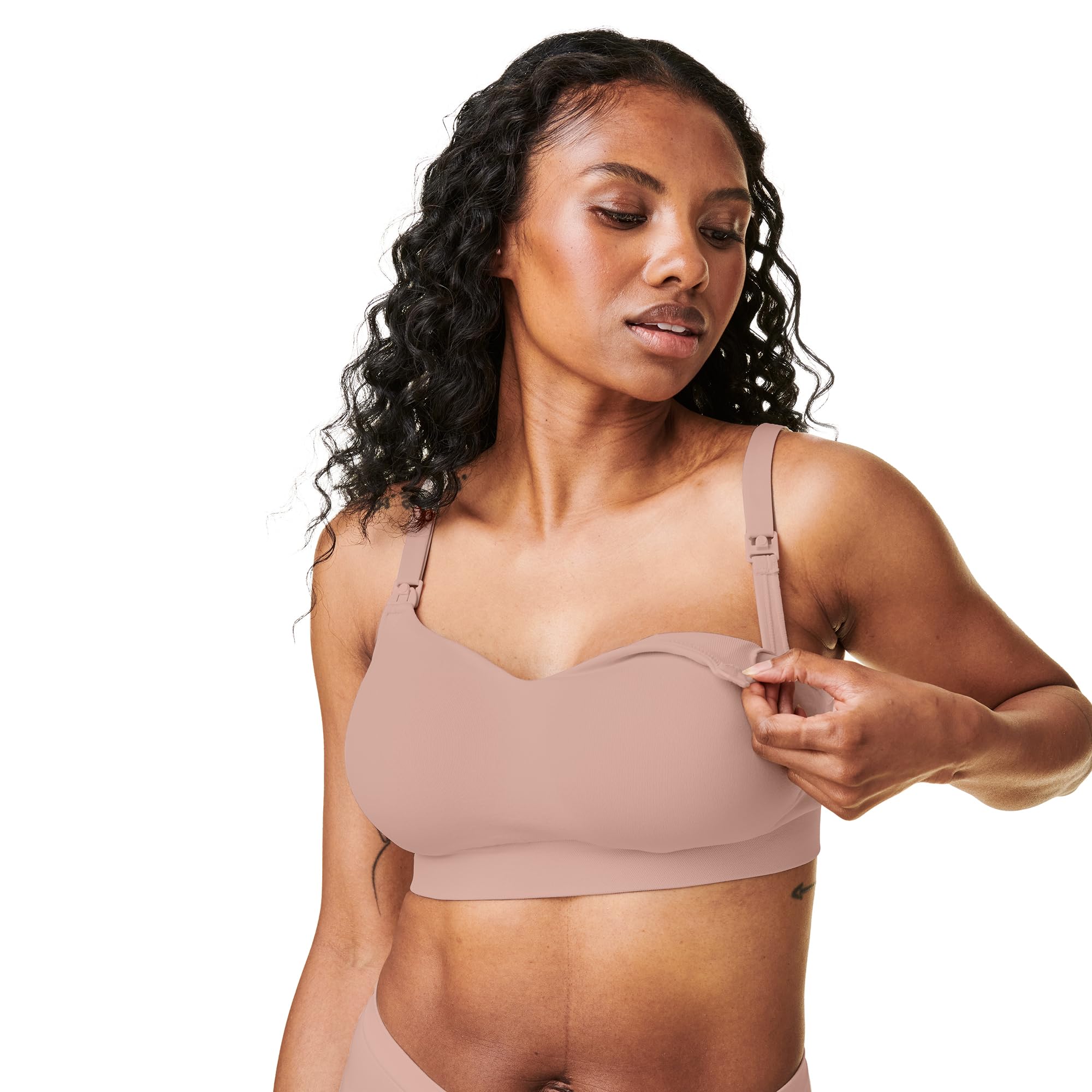 Bravado Designs Women's Nursing Bra for Breastfeeding, Intrigue Balconette Supportive Seamless Wirefree Maternity Bra, Cameo, Medium