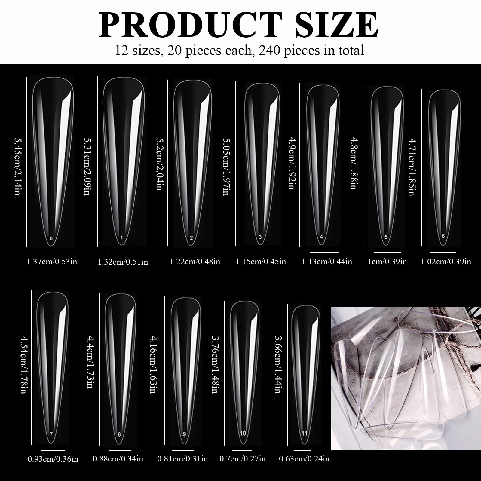 LELE LIFE 240 PCS 12 Size 3XL Stiletto Full Cover Nail Tips - Image 2