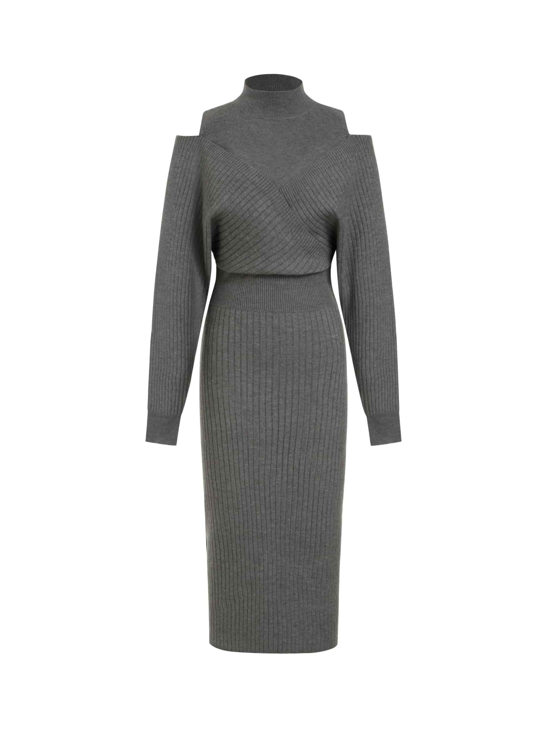 CIDER Womens High Neck Cutout Shoulder Maxi Sweater Dress Straight Knit | Fall Winter Ribbed Knit Cutout