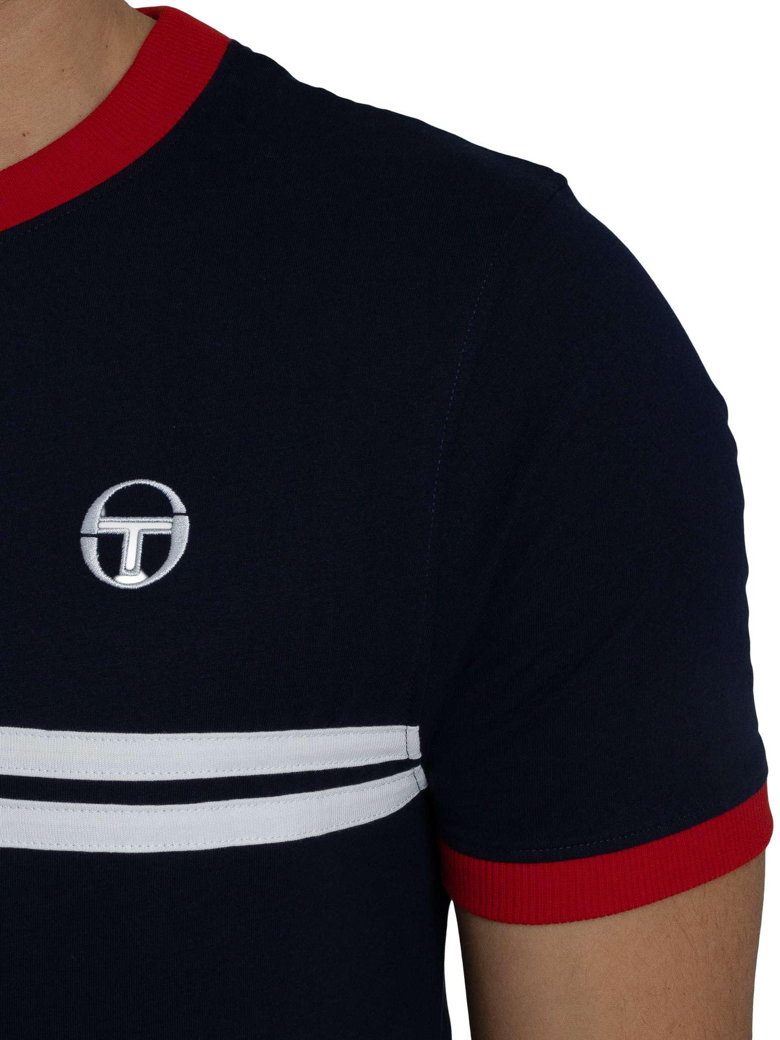 Sergio Tacchini Męski Koszulka Supermac, Maritime Blue/Adrenaline Rush/White