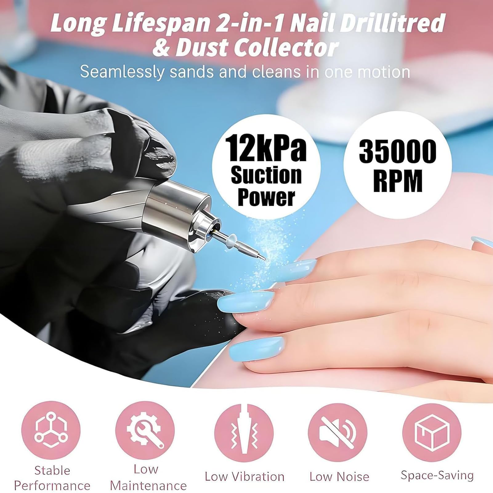 Aspirateur Profesionnel Ponceuse Électrique | Polisseuse à Ongles | 30 000 TR/Min Moteur sans Balais | Aspirateur de Poussière pour Artisans et Cliniques Esthétiques