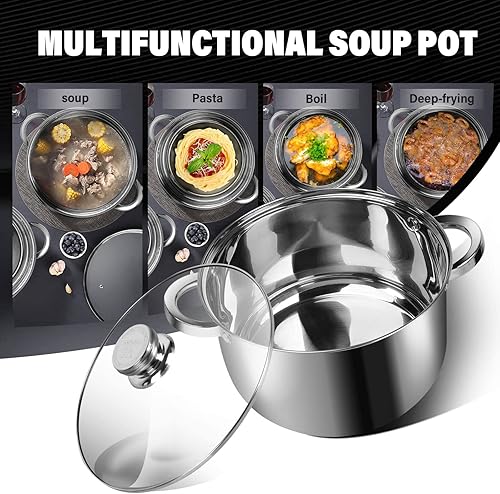 Miniatura 4 de Ollas con tapa de 6 cuartos de galón de acero inoxidable, olla de inducción, olla de inducción, olla con tapa de vidrio