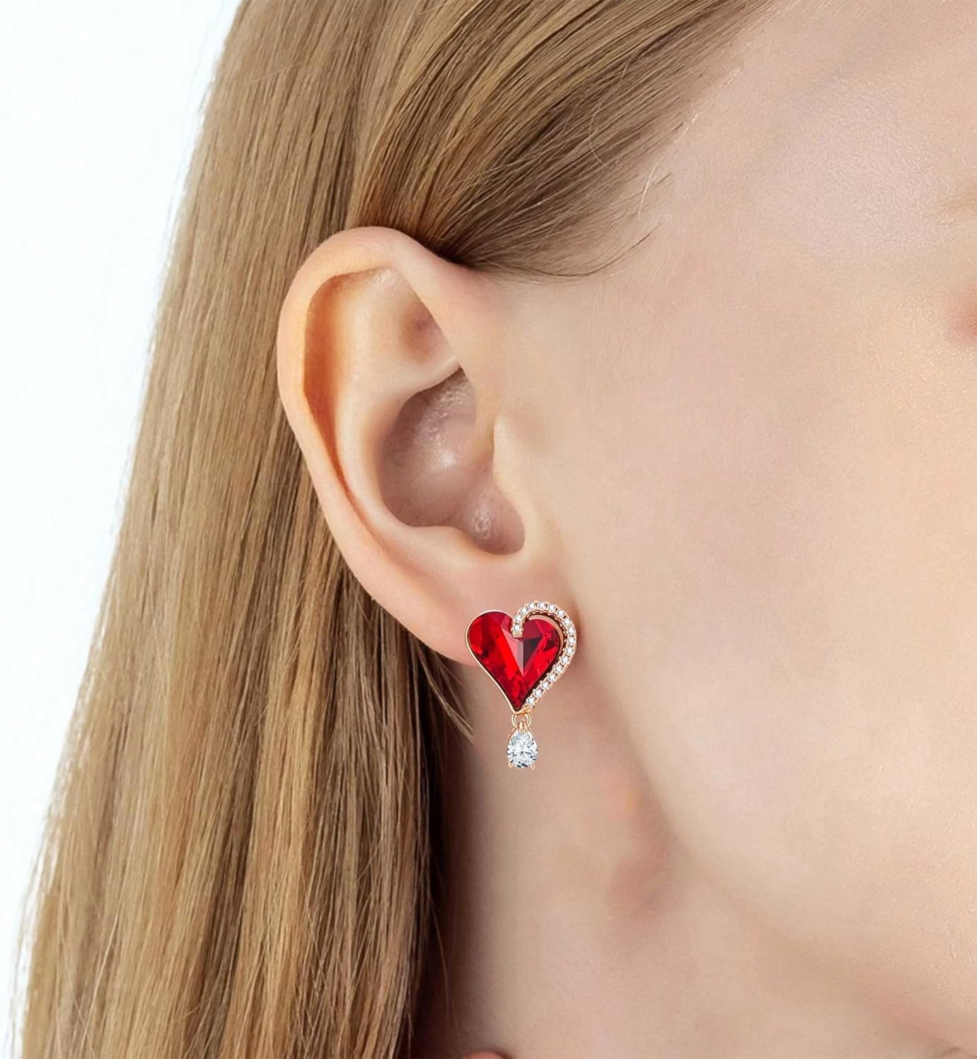 Austrian Crystal Heart Stud Earrings for Women Trendy Halo Drop Earrings 14K Gold Plated Hypoallergenic Jewelry