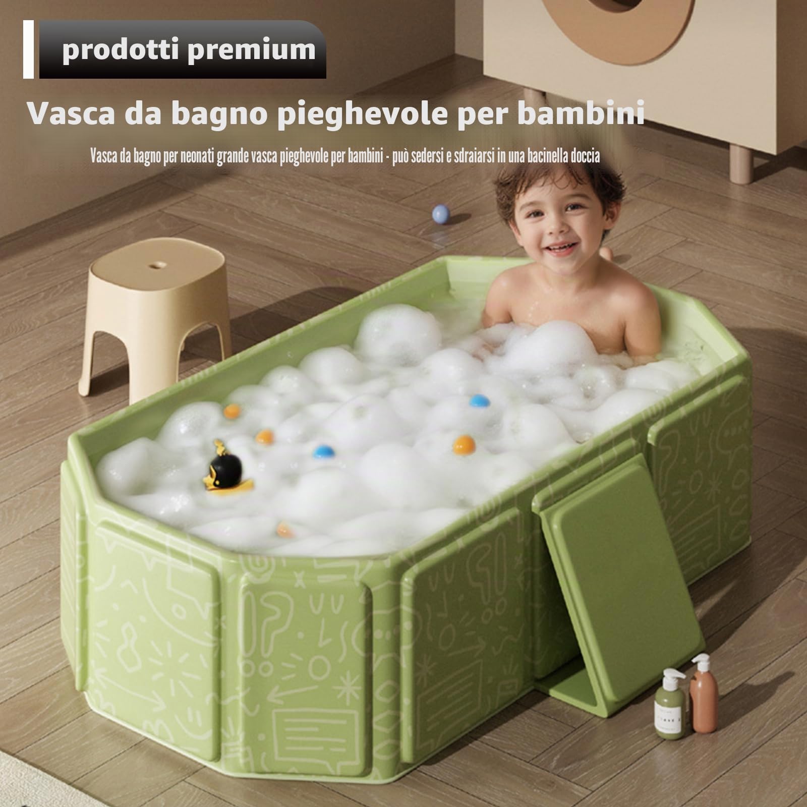 Vasca da bagno pieghevole per bambini, grande vasca da bagno per bambini, pieghevole, portatile, pieghevole, per la doccia, salvaspazio, rettangolare, ideale per il bagno di ghiaccio caldo 0-5 anni