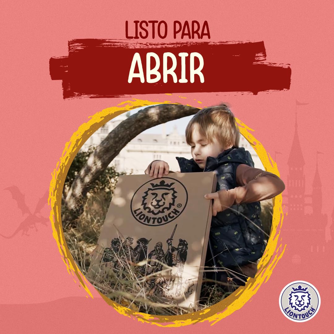Liontouch - Espada, Escudo y Hacha Roja de Caballero Noble, Niños Edades de 3-8 Años | Set de Espuma de Tema Medieval de León Dorado | Accesorio Seguro para Batallas, Disfraces y Trajes de Caballero
