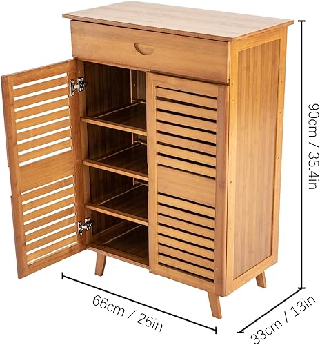 Miniatura 2 de Gdrasuya10 Gabinete de zapatos de bambú para entrada, organizador de zapatos de 5 niveles con puertas, estantes de zapatos medianos de pie libre
