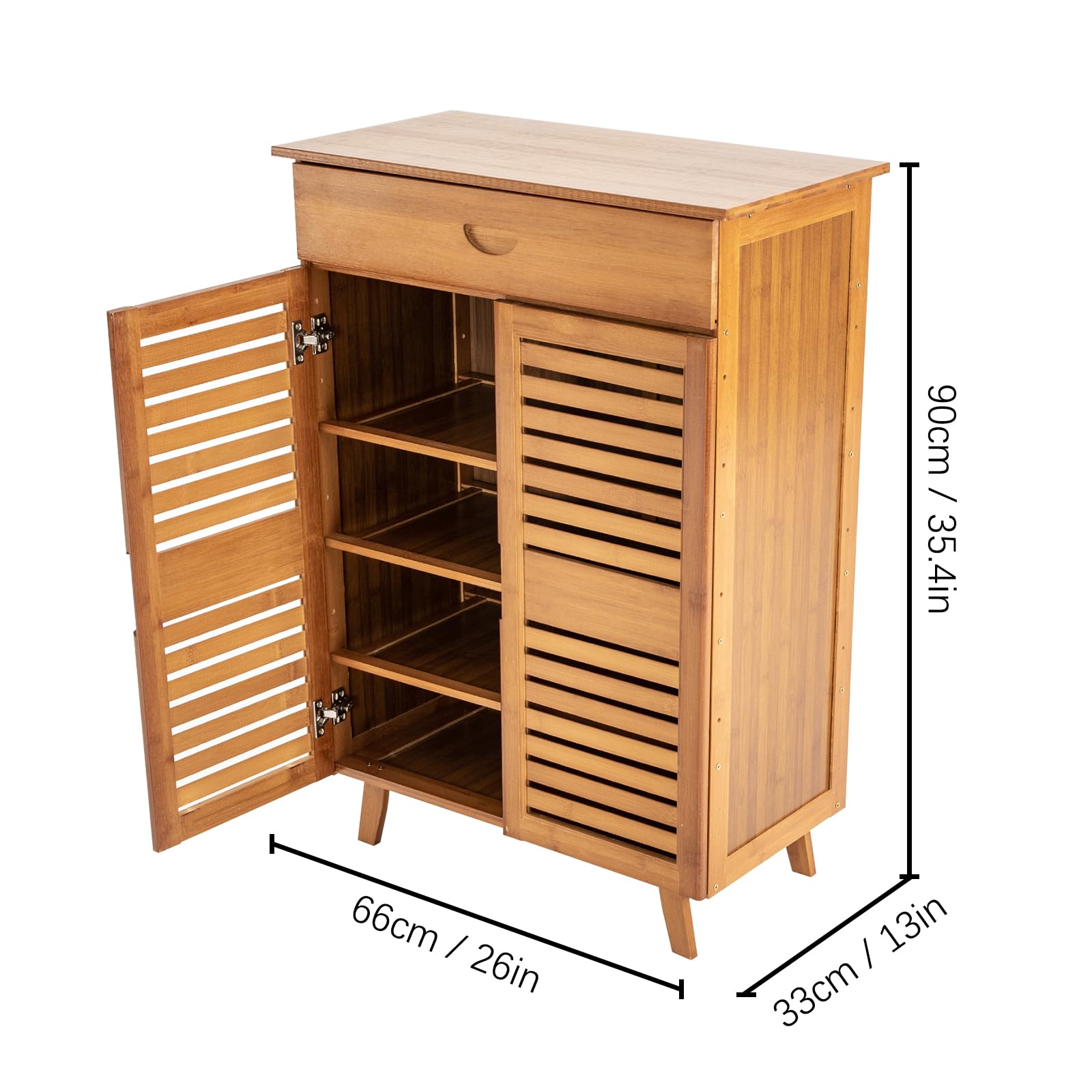 LUNUMAOS Bamboo Shoe Rack 4-Tier Brown Retro Simple Style Shoe Shelf Book Case Shoecase Bookcase Storage Cabinet with Drawer for Home Living Room Bedroom