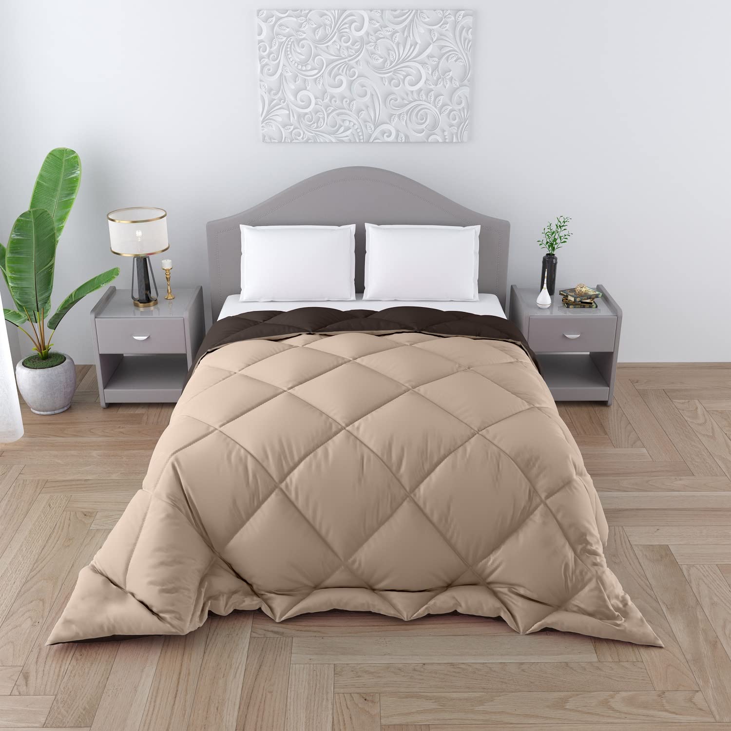 Microfiber 300 GSM Reversible Comfort & Soft Comforter||Duvet|| Blanket Single Bed Ultra Soft AC Comforter for All Weather-(Single-60X90 inch)-Beige Brown-Pack of 1-image-44