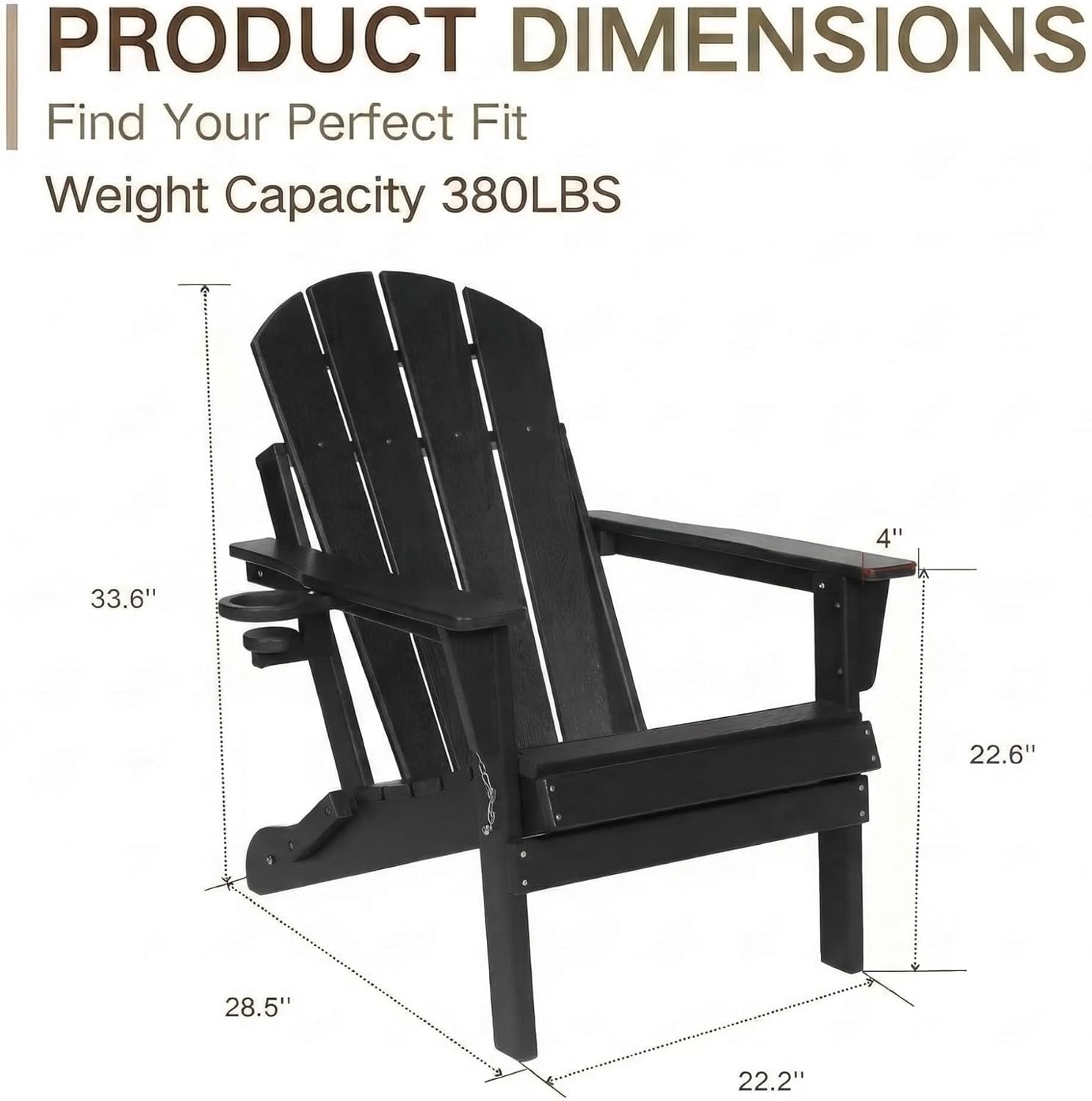 Folding Adirondack Chairs Set of 2, HDPE Plastic Adirondack Chair with Wood-Texture & Cup Holder, Fire Pit Chairs for Garden Backyard Porch