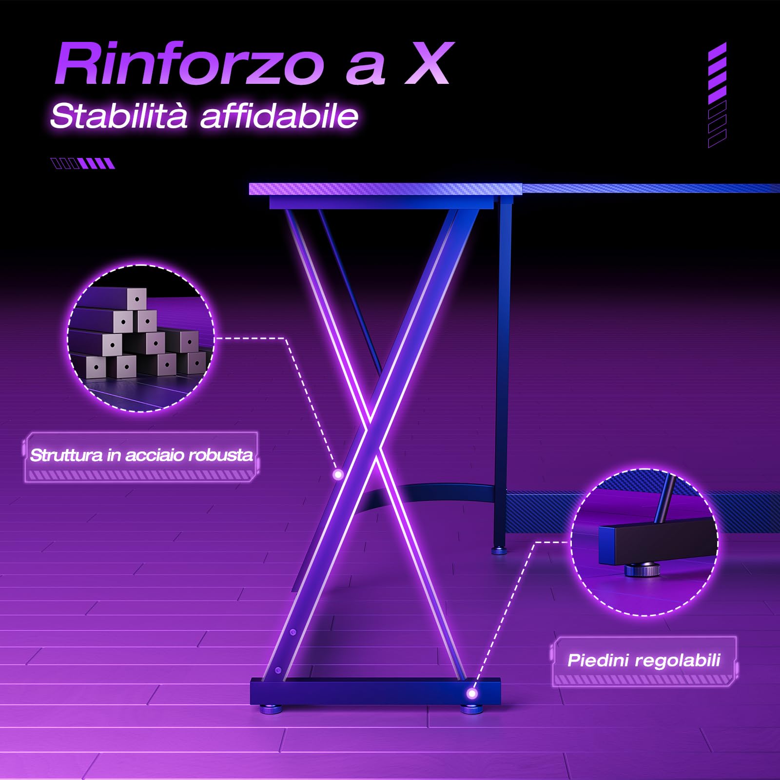 ODK Scrivania Gaming, 120 x 120 cm Scrivania ad Angolo, Tavolo Gaming stabile ed economico per giochi, ufficio a casa e studio, Fibra di carbonio nera