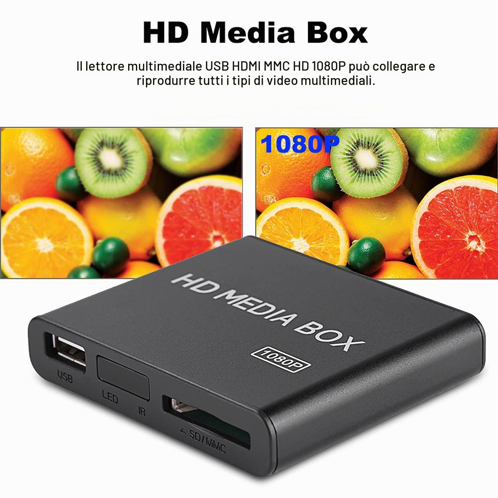 Mini lettore multimediale Full HD, scatola lettore video multimediale HDMI 110-240V 1080P - MKV/RM- Unità disco rigido USB e schede SD, ecc. Con telecomando(io)