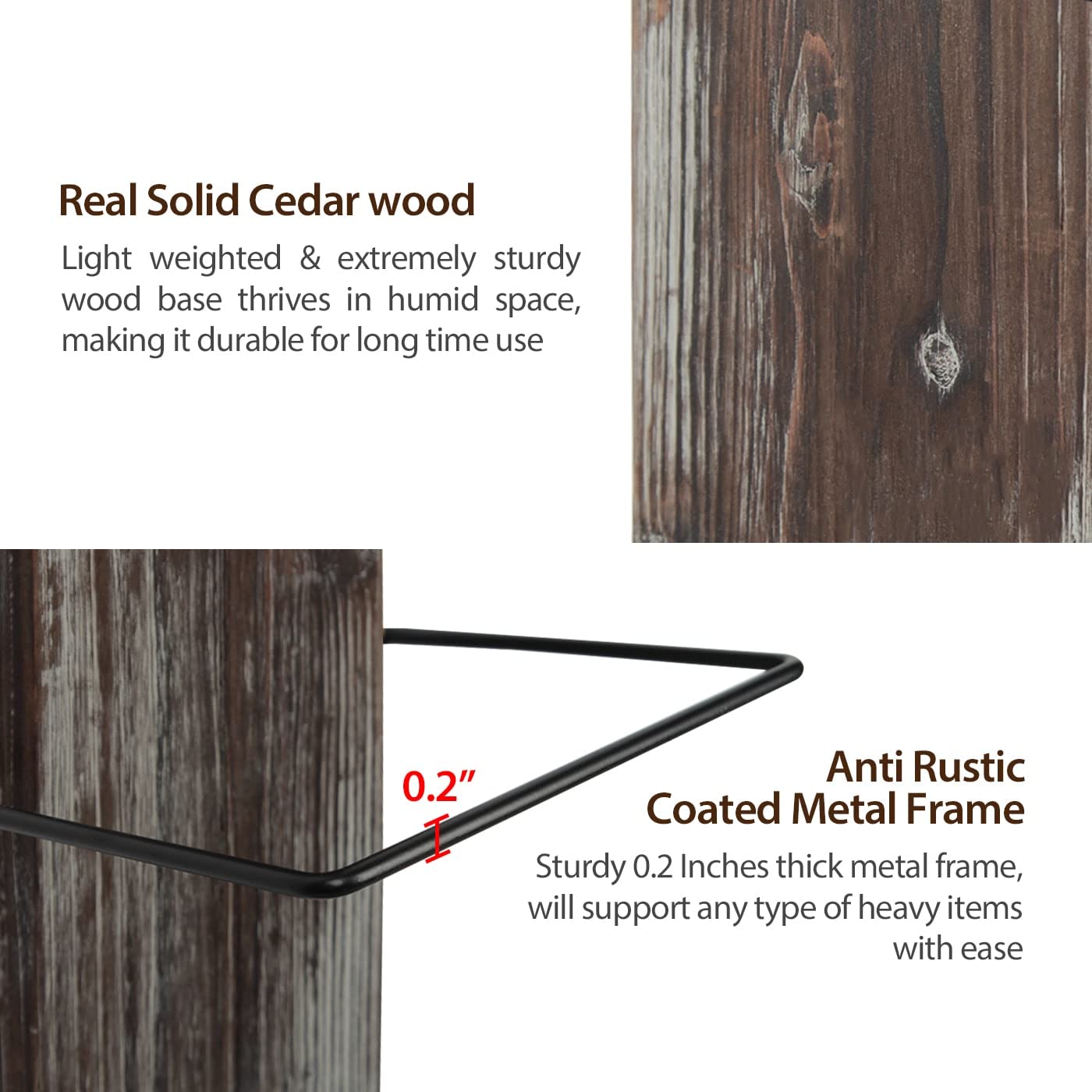 J JACKCUBE DESIGN Wall Mount Rustic Wood and Metal Towel Rack 6 Tier Shelf Holder for Shower & Hand Towels for Bathroom Hanging Storage Multi-Rack - MK594A