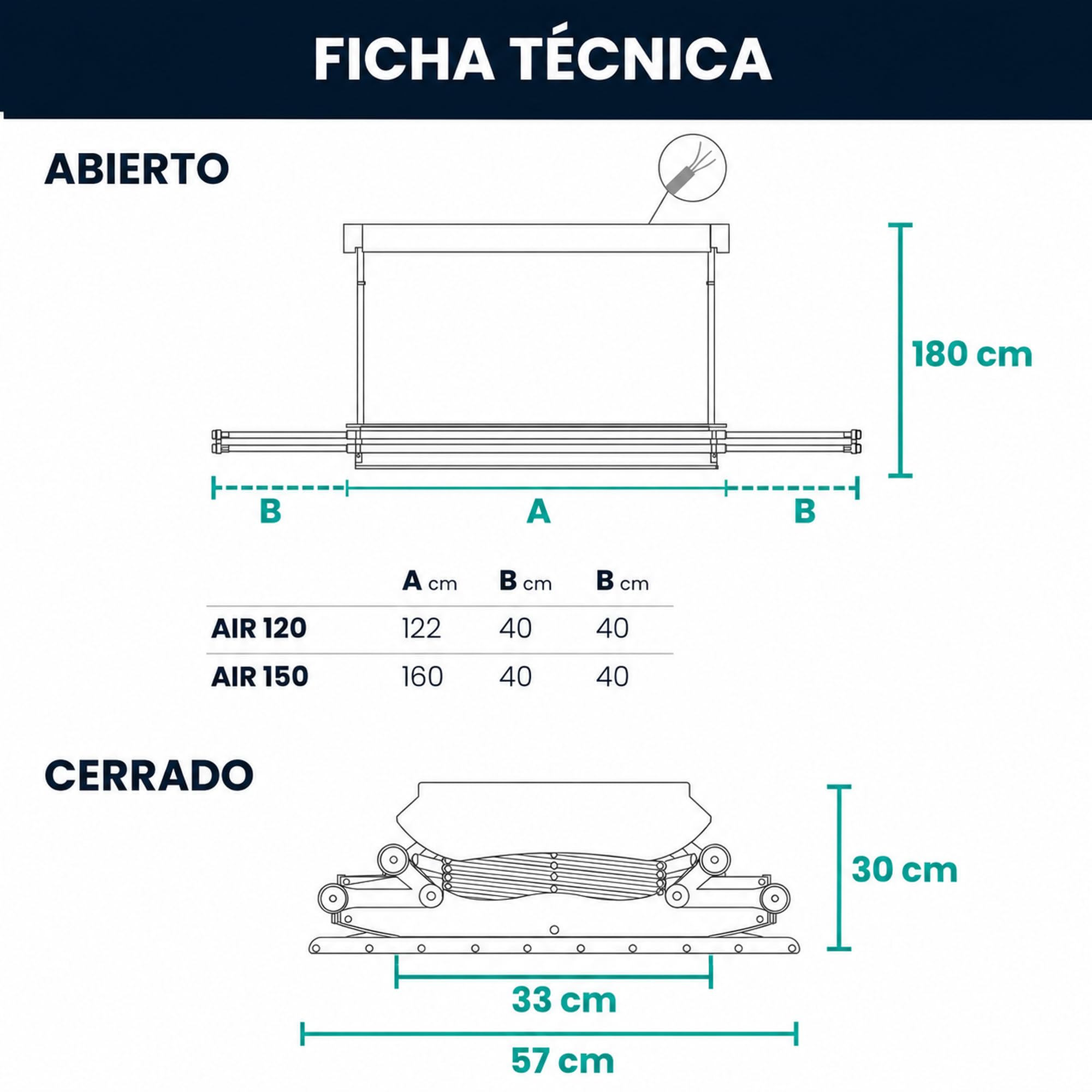 foxydry Air, tendedero eléctrico de Techo, con Mando, 122 cm | ahorra espacio, de aluminio, motorizado, extensible, apto para sábanas, soporta 35 kg, gris