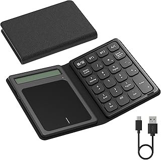 Pavé numérique Bluetooth avec calculatrice & tactile - Pavé numérique sans fil portable, pliable et rechargeable, 23 touches, Bluetooth clavier numerique,calcul et pavé tactile 3 en 1 pour pc portable