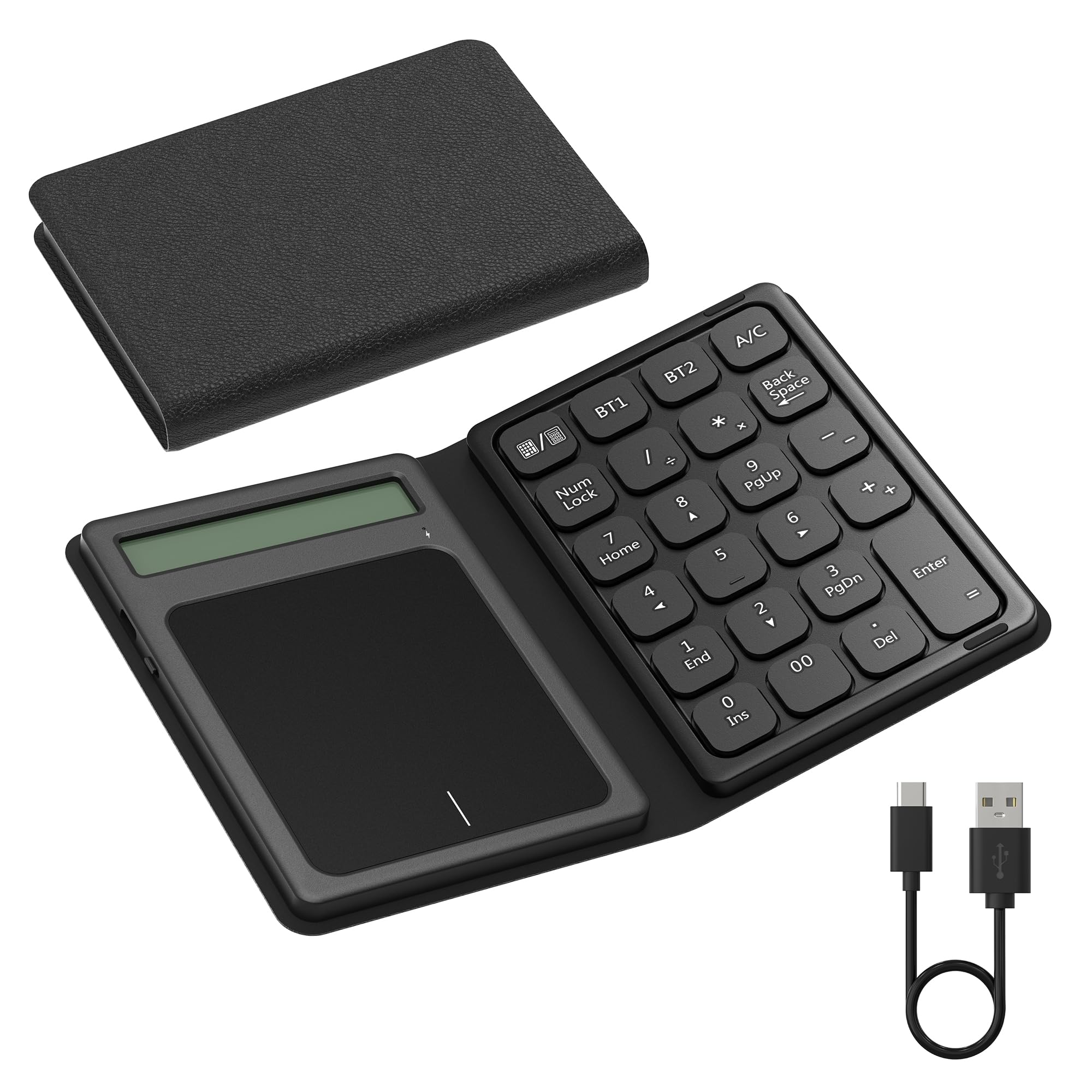 Teclado numérico Bluetooth con calculadora & trackpad - Teclado numérico inalámbrico portátil, Plegable y Recargable de 23 Teclas, Teclado inalambrico numerico, Entrada de Datos y cálculo, trackpad