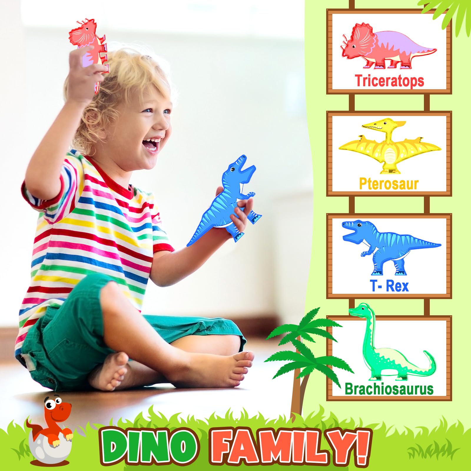 Coodoo Dinosaur Toys Magnetic Tiles Jungle Dinosaur World Starter Set - Kids Games Boys Ages 3-5 4-6 Girls STEM Magnetic Blocks Preschool Sensory Creative Toddlers Kids Toys