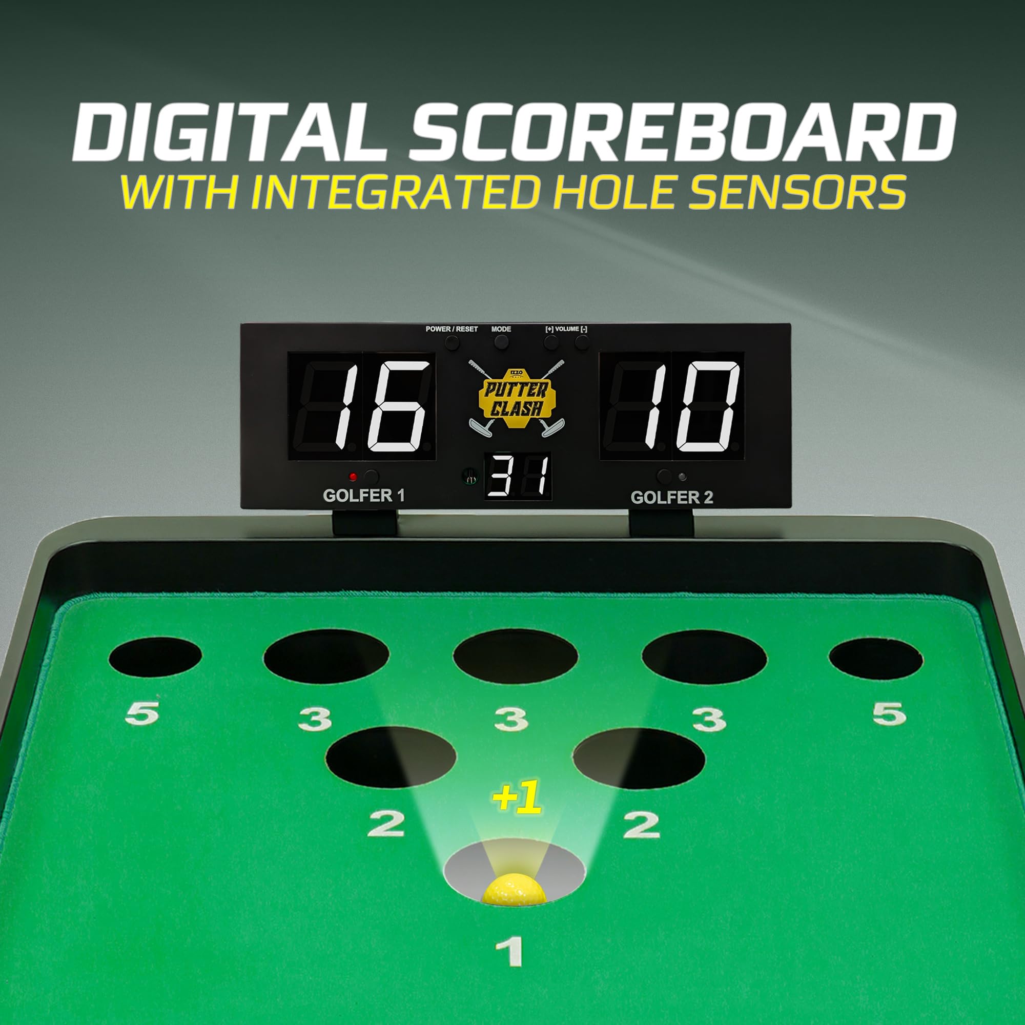Izzo Golf Putter Clash Electronic Putting Game - Tablero Digital y 4 Modos de Juego, Juego de Golf para Interior para Adultos, 3,4 m Putting Green Mat, Regalos de Golf para Hombres, Putter