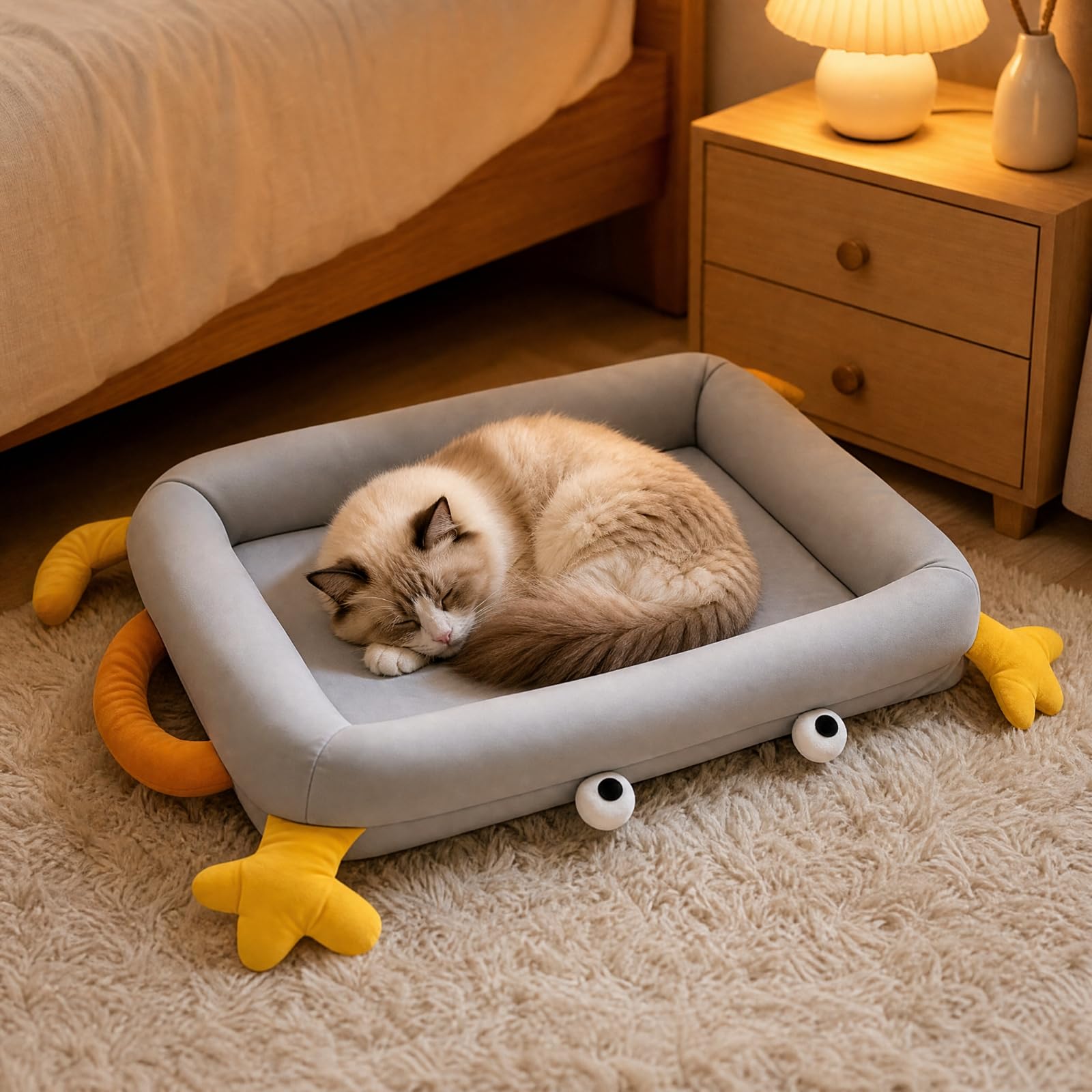 Rechteckiges Haustierbett mit Gepolsterten Randwülsten Haarabweisend Katzenbett mit Wasserabweisender Oberfläche Weich für Wohnzimmer, Haustierecke, C