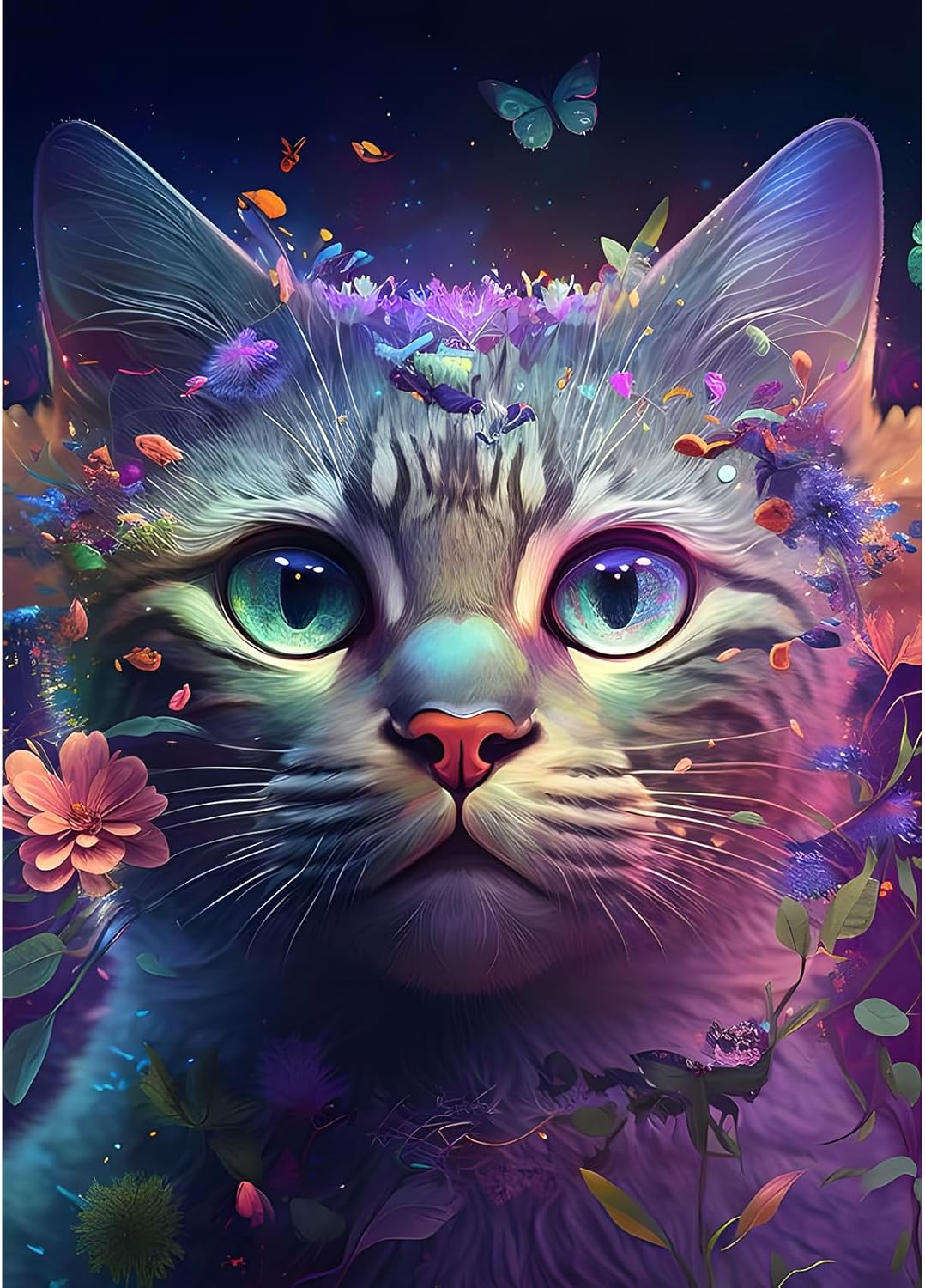 MOGTAA Cat Diamond Art Painting Kits for Adults, Flowers Diamond Art Kits for Adults Beginners, DIY 5D Diamond Dots Kits Butterfly Painting Craft for Home Decor 12×16 inch