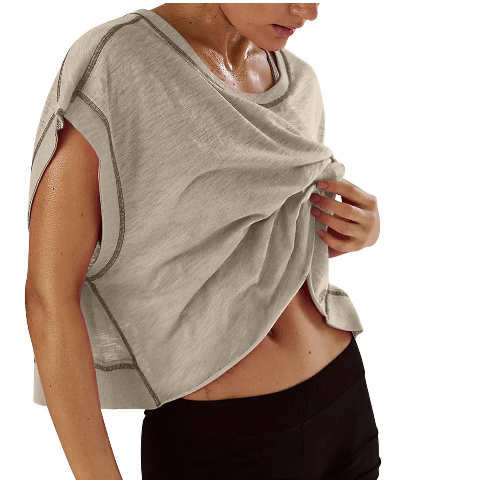 GenericOpen Back Tops for Women Workout Crop Tops Short Sleeve Casual Backless Gym Yoga Shirts Loose Fit Athletic Tops