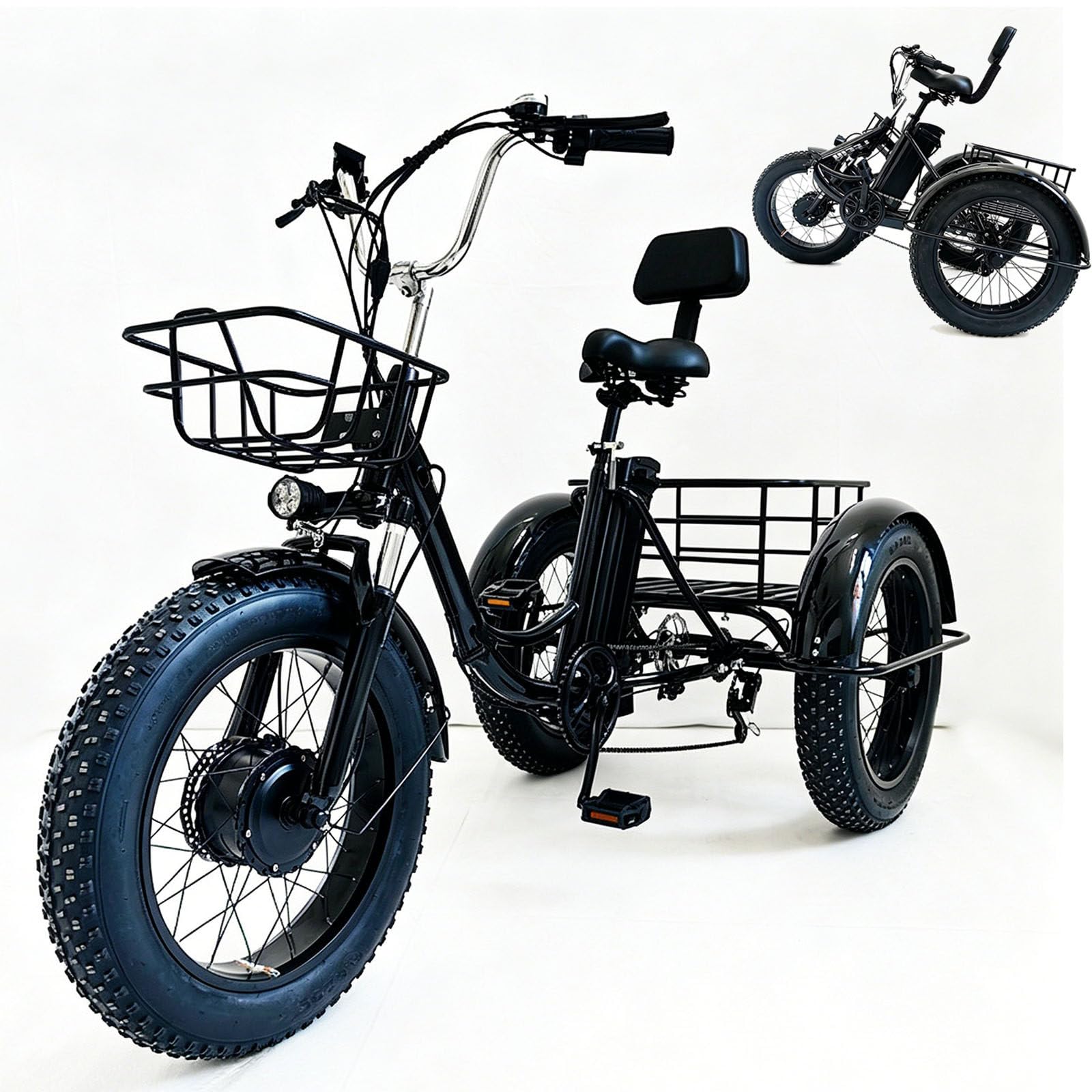 LTdlhFk 20 Inch Electric Tricycle for Adults,Fat Tire Folding Electric Trike,7 Speed,Headlamp, Display Screen,Large Basket,Trike Cruiser Bicycles,For Women Men