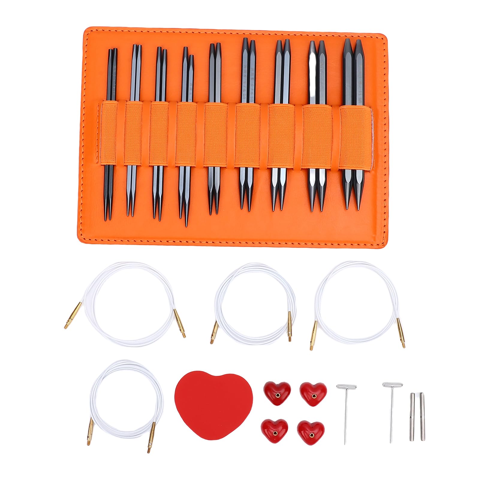 Rundstricknadel-Set, 9 Größen, langes, austauschbares Rundstricknadel-Set aus Aluminium mit Etui und Zubehör, 13 cm, 3,5 mm–8,0 mm Kit