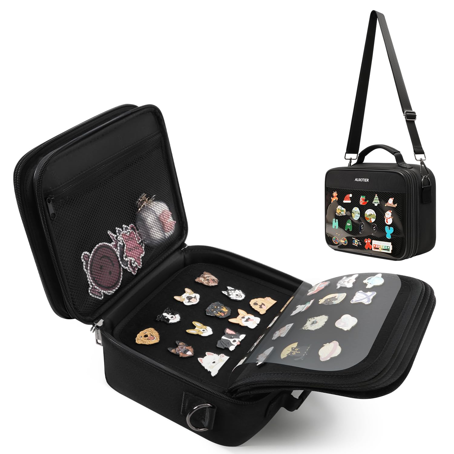 Photo 1 of AUROTIER Enamel Pin Display Bag, 12 Page Pin and Patch Trading Collection Book, Pin Display Board Case for Storing Enamel Pins, Earrings, Brooches, Patch and Sports Medals, Pin Crossbody Bag