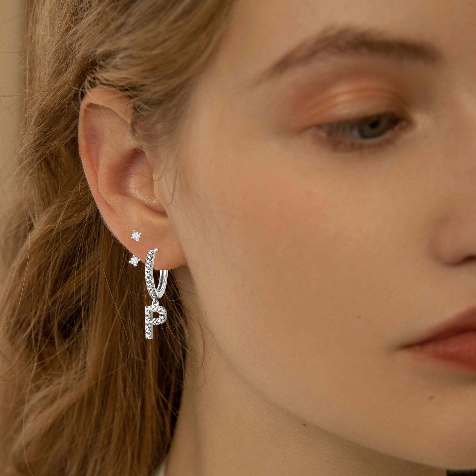 Seleneva 2 Paia Orecchini Cerchio Donna, Argento 925 Iniziale Orecchini a Cerchio A-Z Ipoallergenico Orecchini a Lobo Piccoli per Fori Multipli