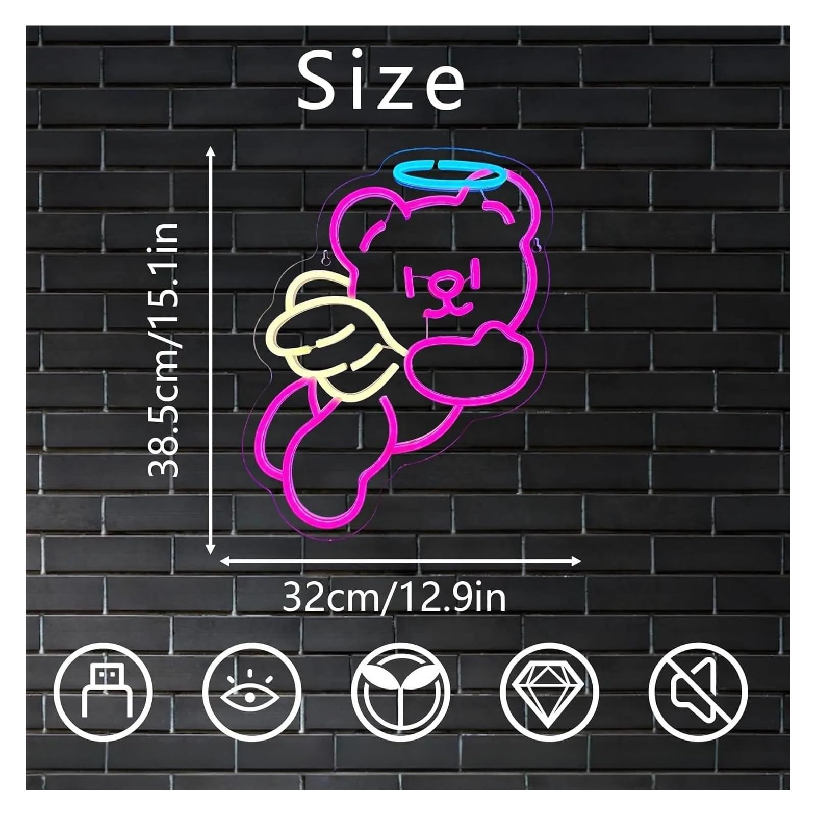Luz de Diseño de Digital Lindo Oso Letrero De Neón Lámpara De Letrero Regulable Alimentada Por USB Para Pared, Sala De Estar, Fiesta Oficina, Bar Decoración Artística 32cm×38.5cm