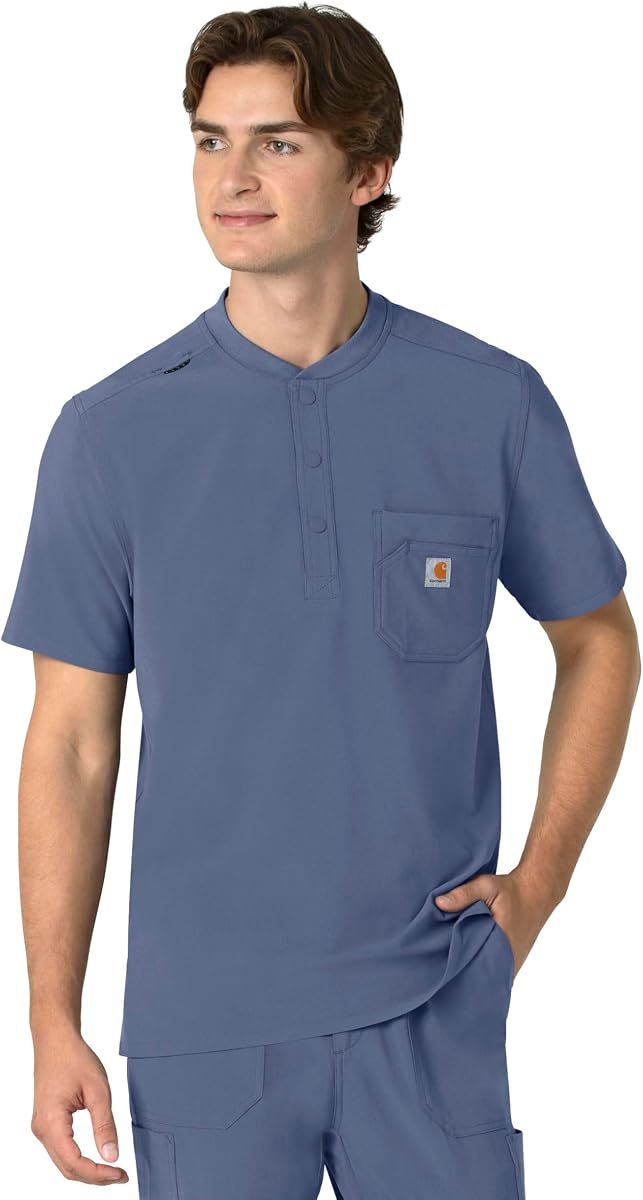 Carhartt Scrubs for Men Force Cross-Flex Henley Tops with 3 Pockets