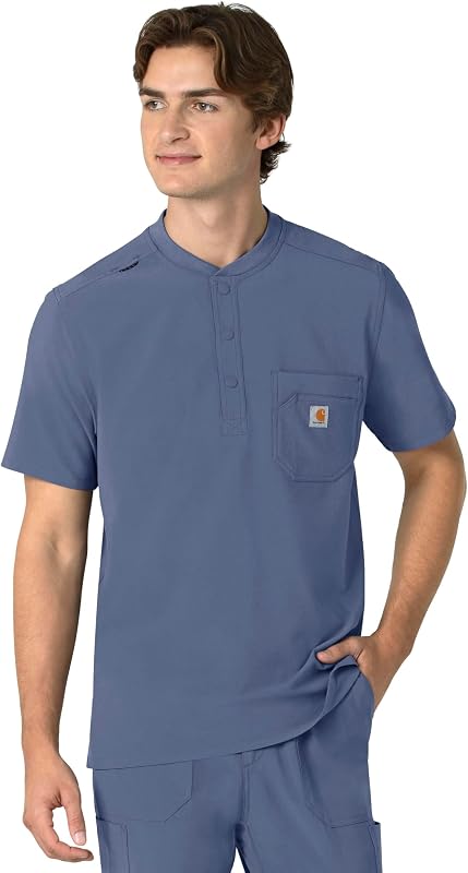 Carhartt Scrubs for Men Force Cross-Flex Henley Tops with 3 Pockets
