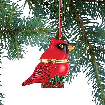 Collections Etc Hand Painted Trinket Christmas Ornaments with Opening Compartment for Small Gifts, Cardinal