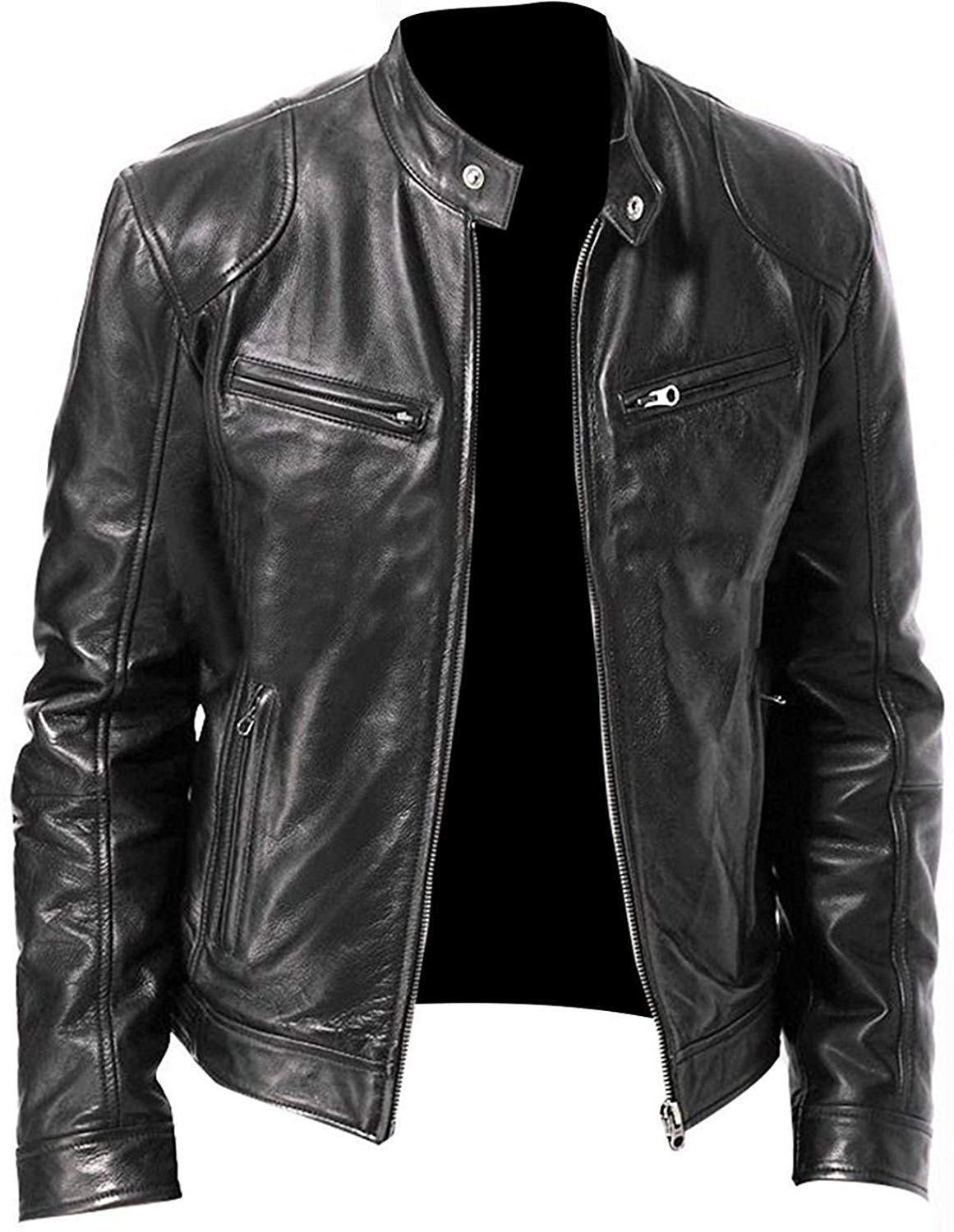 Jacket CraftMen Lambskin Black Leather Biker Leather Jacket | Black Leather Jacket Men