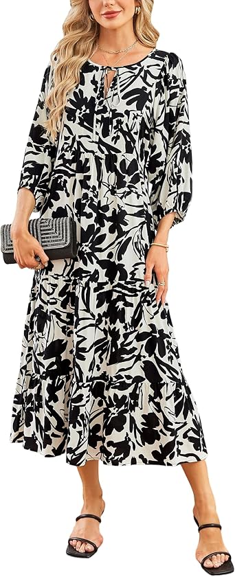 Bluetime Women 3/4 Sleeve Summer Maxi Dress