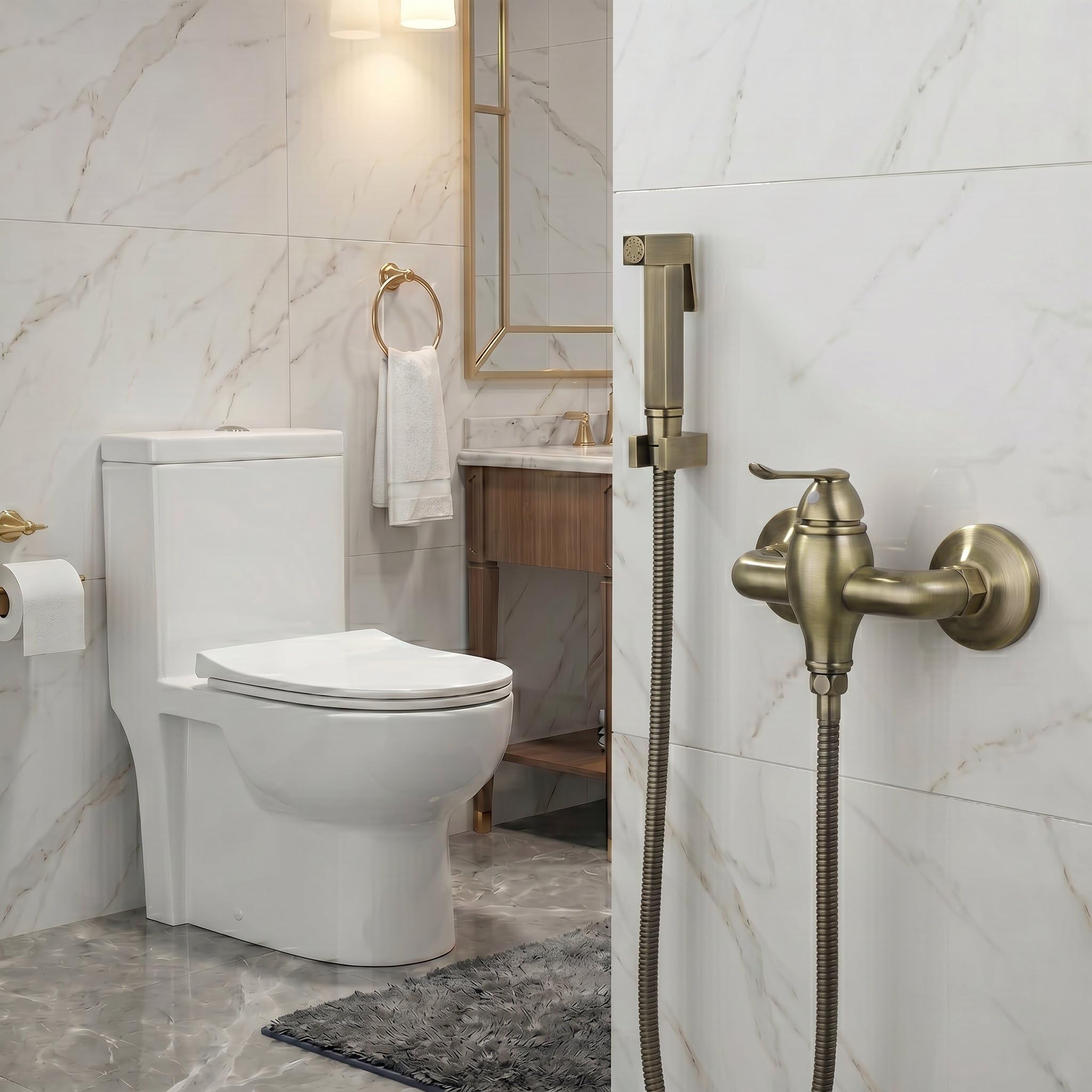 Zestaw prysznicowy WC, naścienny prysznic, prysznic toaletowy do higieny intymnej ciepłej i zimnej wody, kompletny zestaw higieny WC z wężem zaworem regulacyjnym