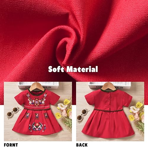 Miniatura 3 de Aalizzwell Vestido bordado para niña pequeña, vestido étnico de manga corta