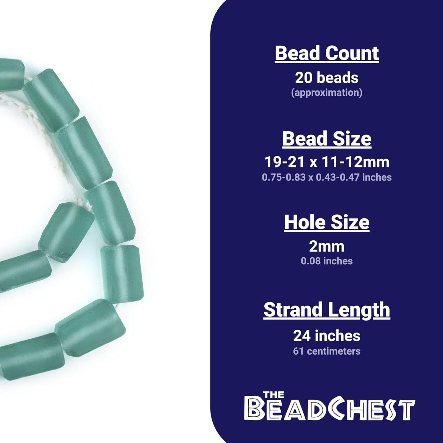 The Bead Chest Green Aqua Rectangular Java Recycled Glass Beads (20x12mm) - Full Strand of Faceted Bottle Glass Beads | Approximately 19 Beads