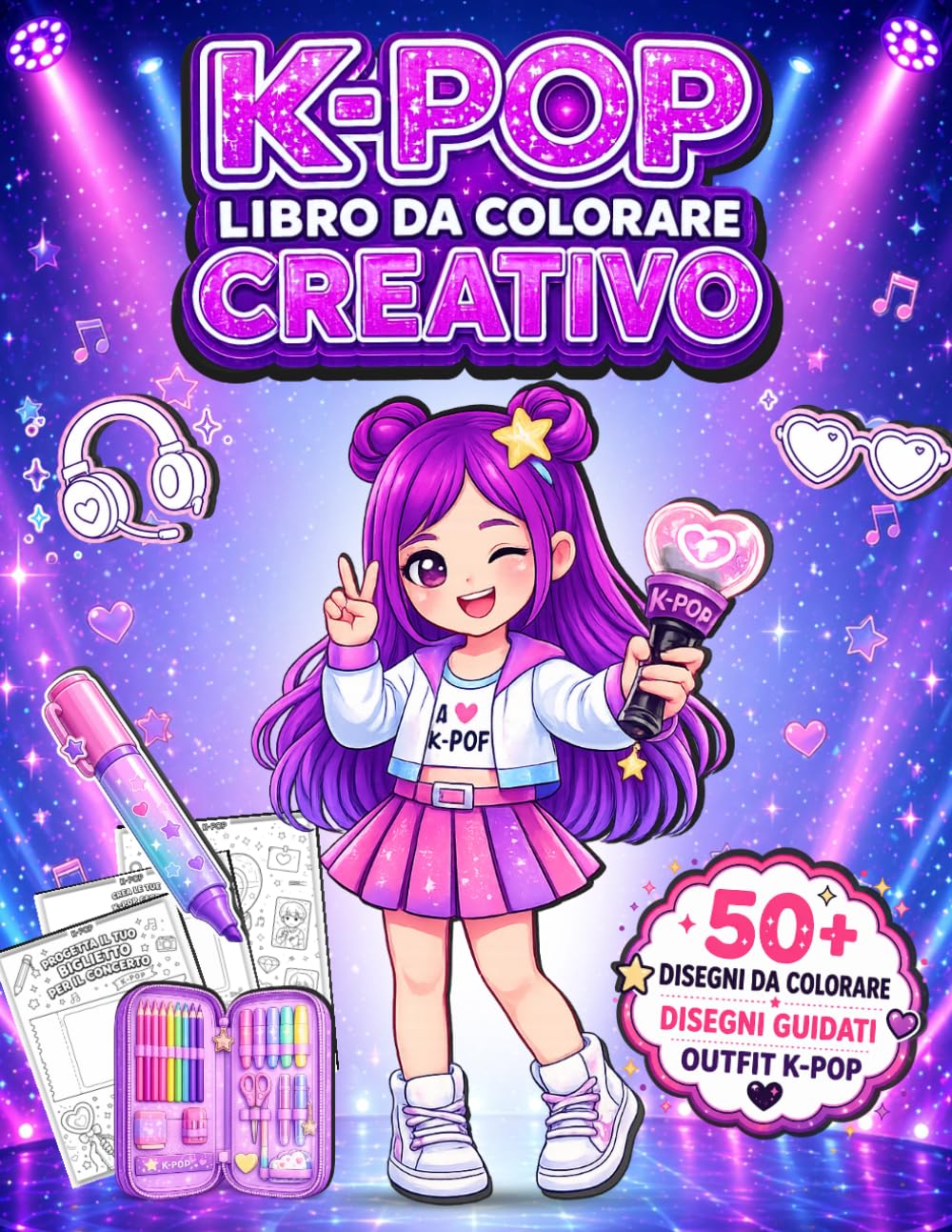 K-POP Libro da Colorare Creativo: 50+ Disegni da Colorare, Disegni Guidati Passo Passo e Outfit K-Pop – Attività Creative per Bambine e Ragazze Amanti del K-Pop
