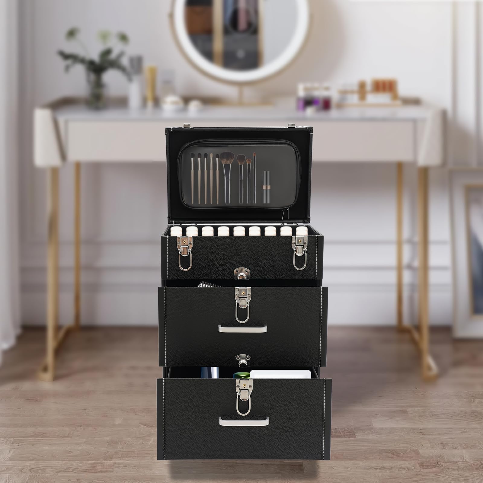 Estuche para cosméticos con Ruedas de Gran Capacidad, Estuche de Viaje con Ruedas, Caja de Almacenamiento móvil, Estuche de Maquillaje Multifuncional, Organizador de Herramientas