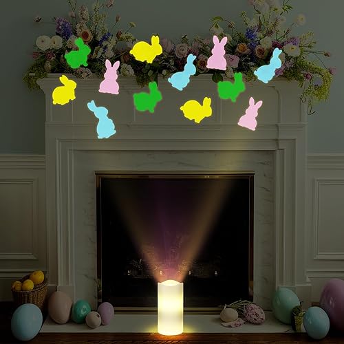 Miniatura 4 de Baquler Velas sin llama de conejo de Pascua, luces de proyector, velas LED de Pascua, funciona con pilas, luz nocturna de primavera con temporizador