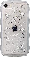 Vista 48 de Qokey para iPhone 14 Plus Funda de 6.7" con diseño de borde ondulado rizado, transparente, con purpurina, brillo, estrellas, brillante, lindo