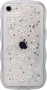 HJWKJUS Compatible With IPhone 7/8,iPhone SE 2020/SE 2022 Case For Girls Women,Cute Butterfly Sparkly Bling Star Design Curly Simple Wave Case Shockproof Protective Slim Soft TPU Glitter Cover-Pink