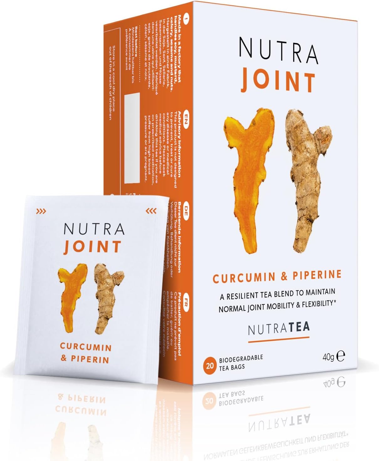Nutra Tea NUTRAJOINT - Joint Care Tea | Joint Pain Tea - Helps Improve Joint Mobility & Flexibility. With Turmeric, Green Tea & Black Pepper - 20 Individually Wrapped Bags - Herbal Infusion (1 Pack)