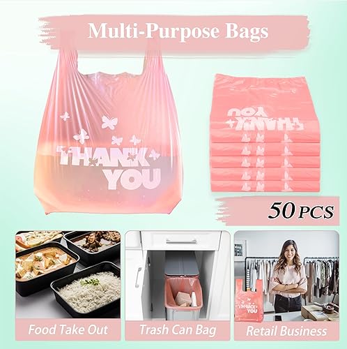 Miniatura 42 de YoYoRain Bolsas blancas de agradecimiento, 100 bolsas para camisetas, bolsas para llevar, bolsas de comestibles, reutilizables y desechables, rojo