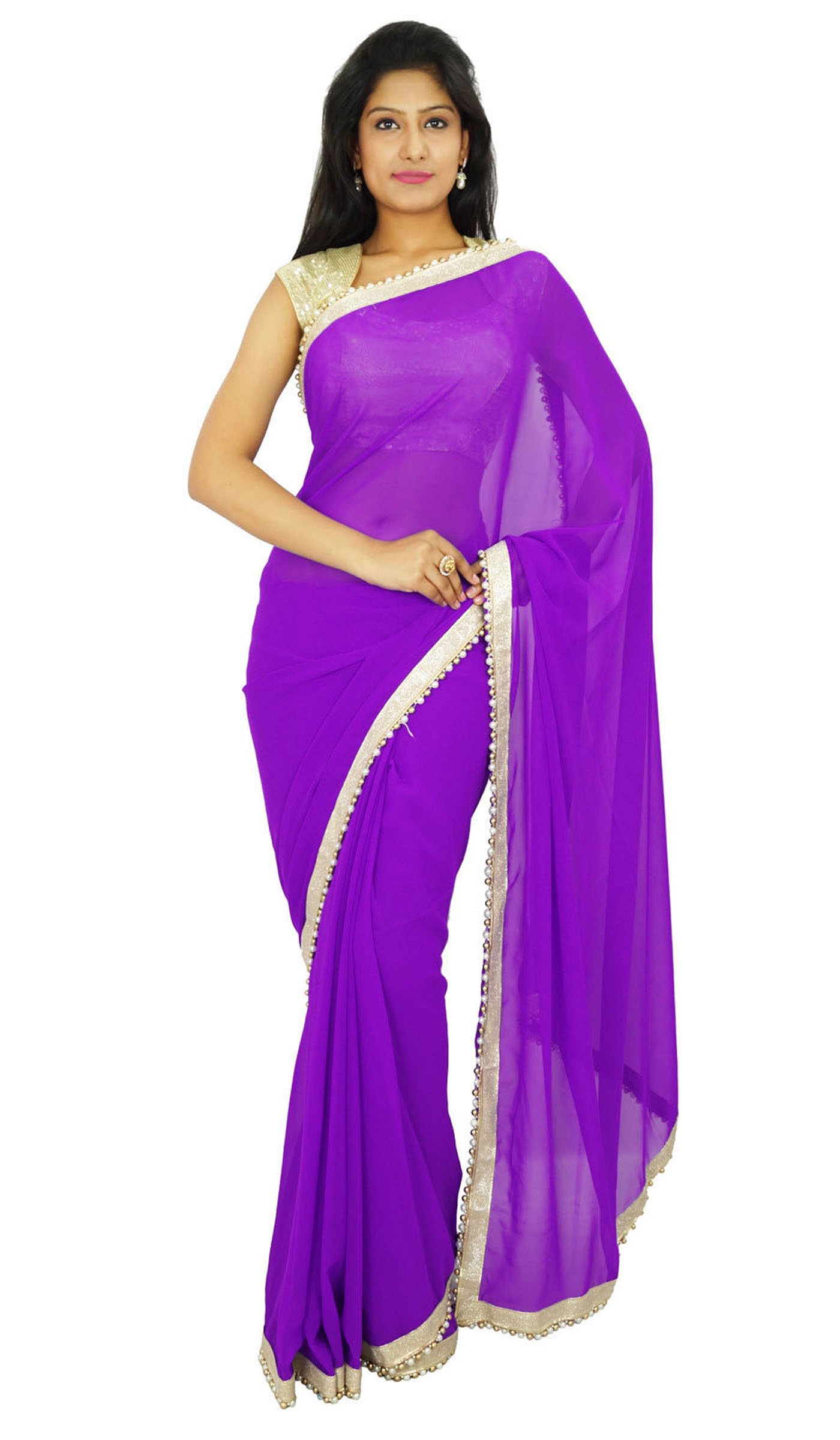 Iba Indianbeautifulart Women's Berry Indian Traditional Party Wear Sari Designer Georgette Wedding Saree