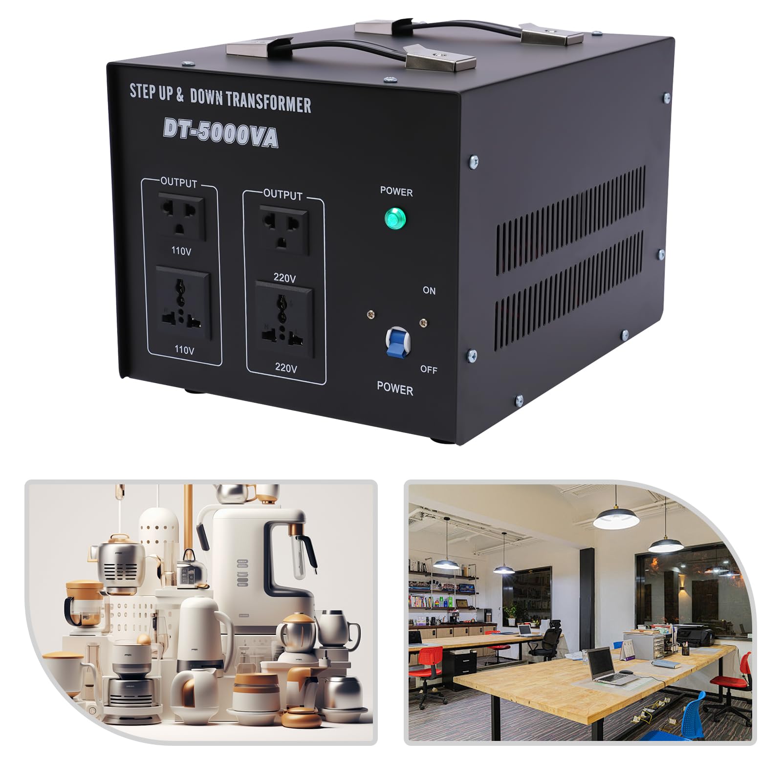 Trasformatore di tensione da 5000 W, 110 V, 220 V, protezione da cortocircuito, convertitore da viaggio, per tutti i dispositivi elettronici ed elettrici