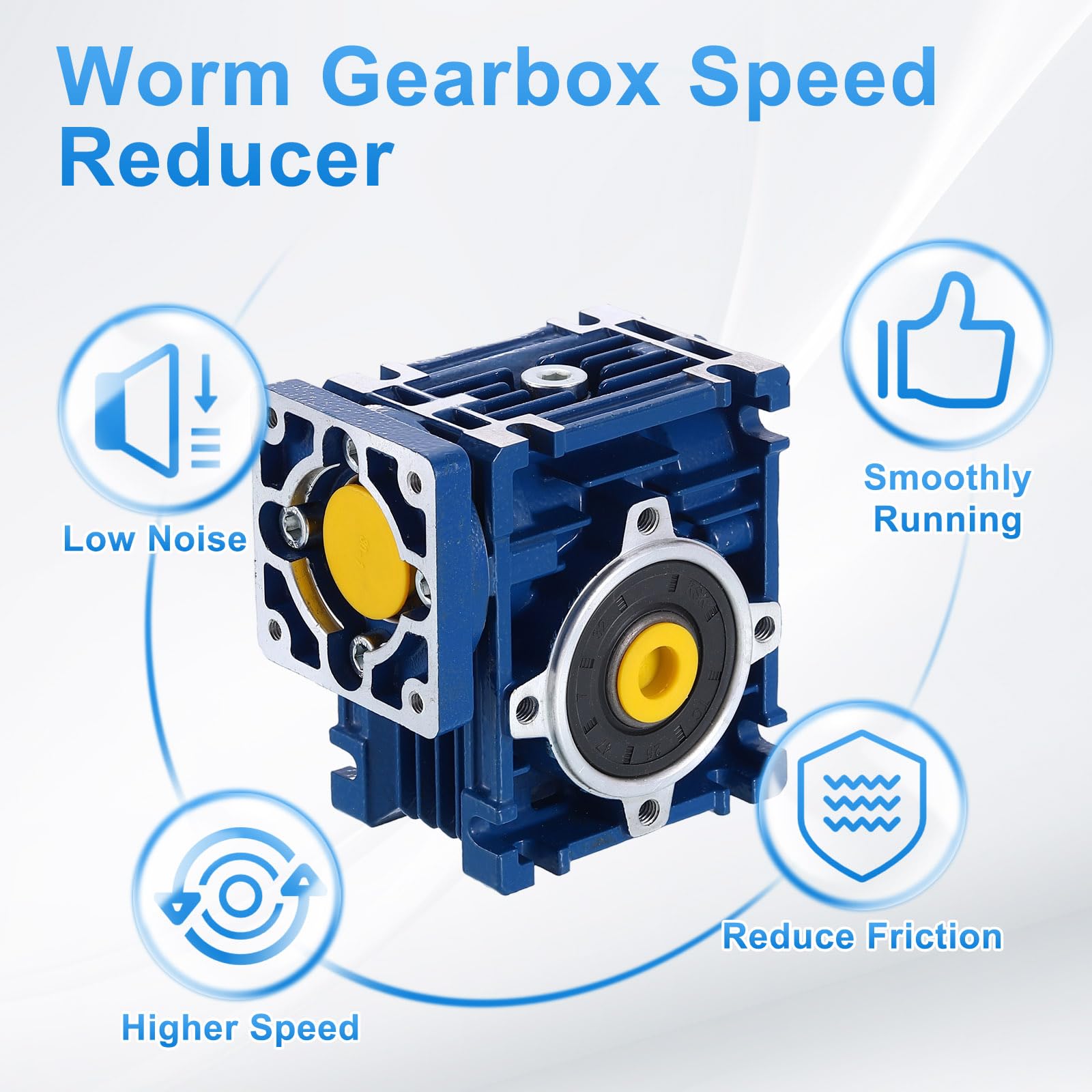 QUARKZMAN NMRV030 Schneckengetriebe Übersetzungsverhältnis 50:1 14mm Ausgangswelle Hochdrehmoment Schneckengetriebe Drehzahlreduzierer Für Nema24 Schrittmotor/Nema23 Servomotor Blau