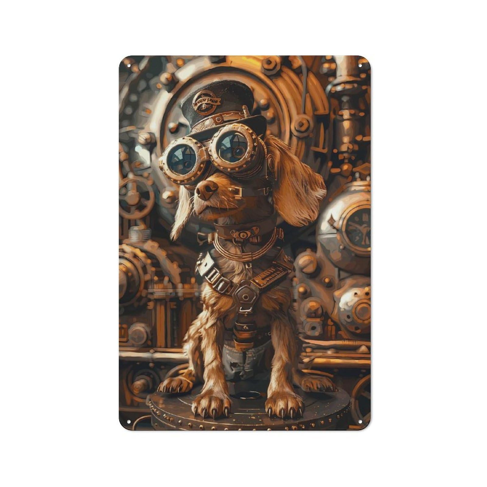 Junmoney Steampunk Dog Cocker Rustic Country Metal Sign 30X20cm, Cottage Wall Art For Dining Room, Cafe, Entryway Or Family Room